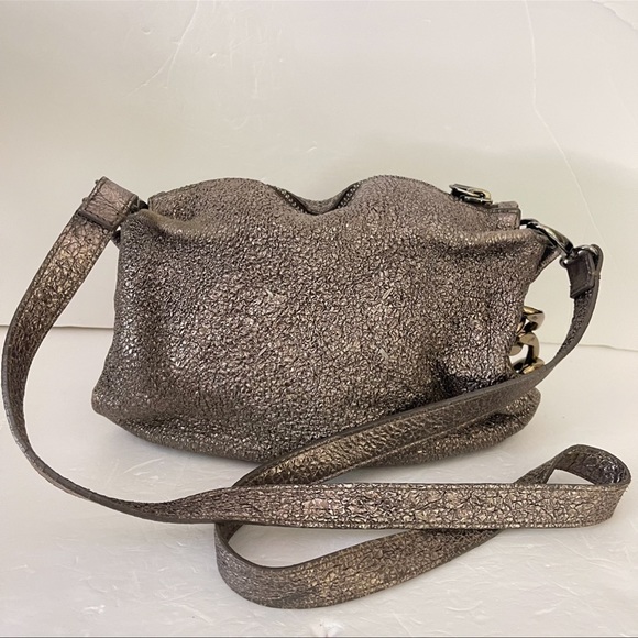 Maison Margiela Gun Metal & Gold Textured Metallic Leather Shoulder Bag - Picture 4 of 12